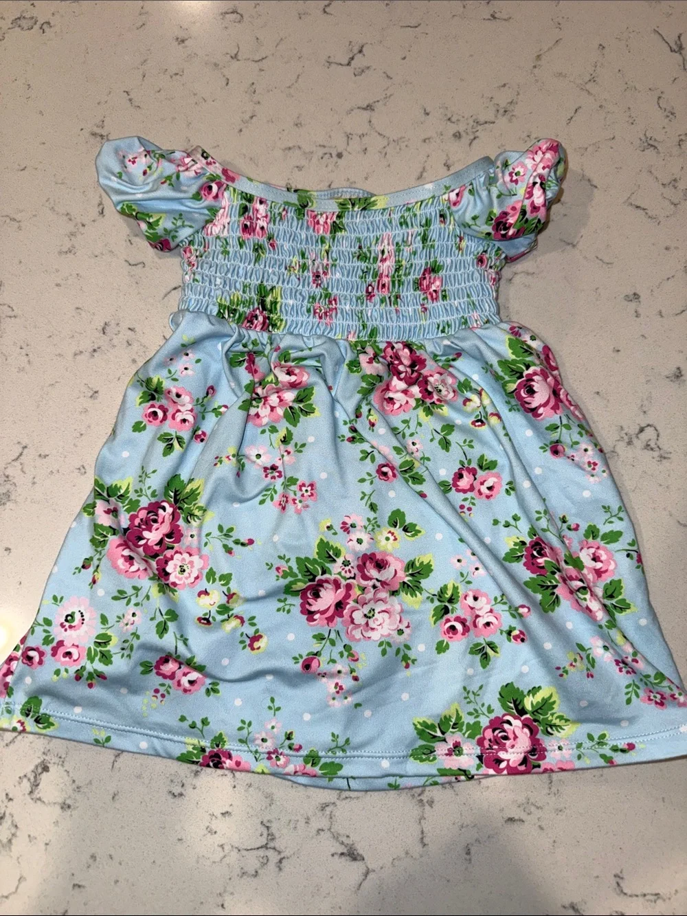 Flap Happy Light Blue Floral Smocked Dress with Pink Roses